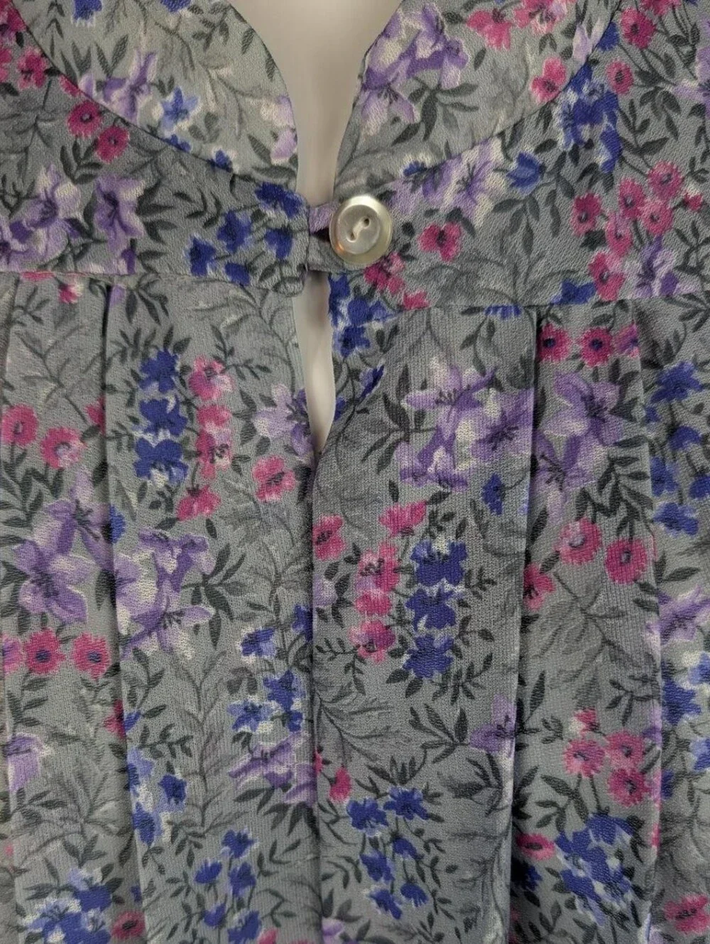 Vintage Gray, Purple, Pink, & Blue Floral Long Sleeve Open Front Cardigan